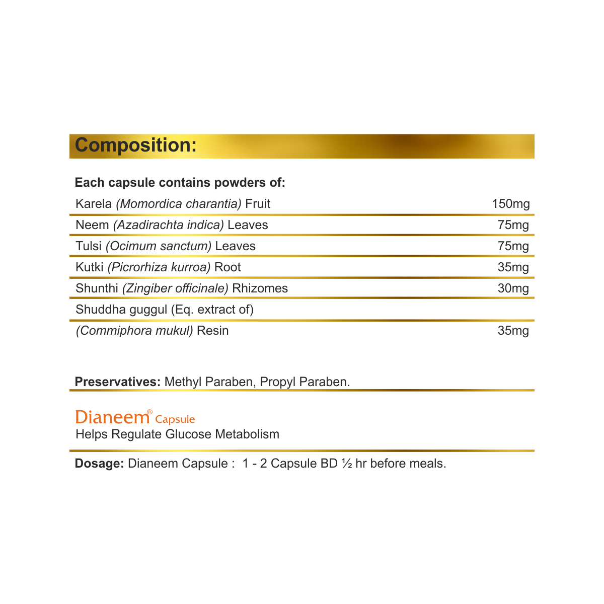 DIANEEM CAPSULES 60'S - sugar control tablet