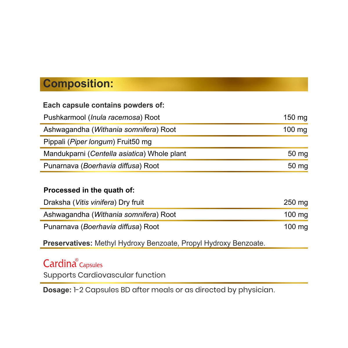 CARDINA CAPSULE 60'S - Composition