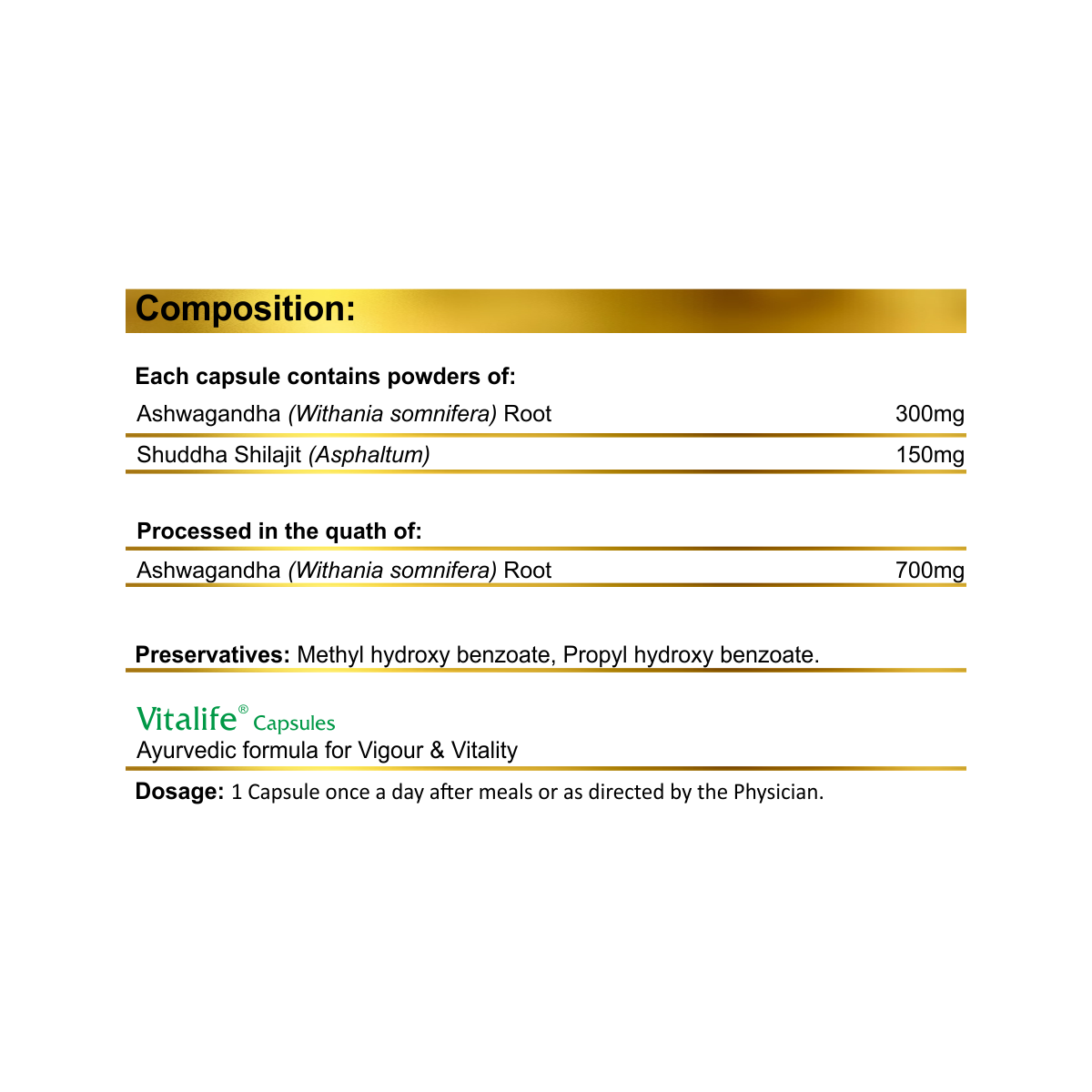 VITALIFE CAPS 30'S - Lamar