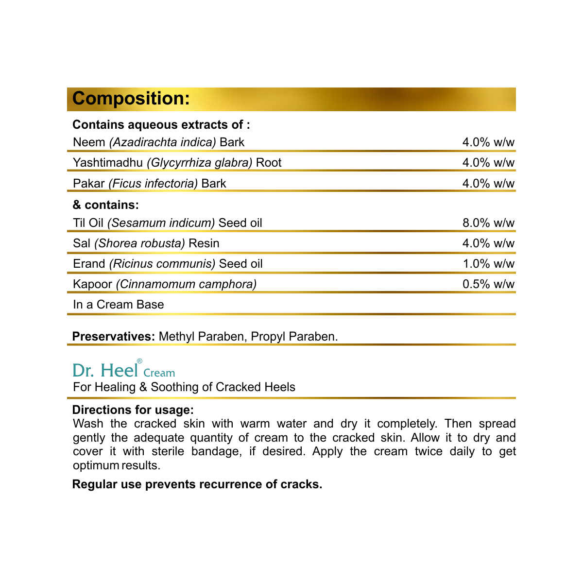 DR. HEEL CREAM 25 GM - Composition